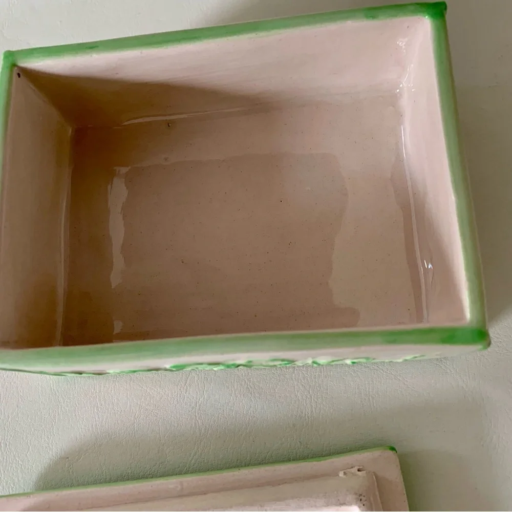 Vintage Landing Of The Piligrims Ceramic Trinket Box Italy 2.5/4/5”